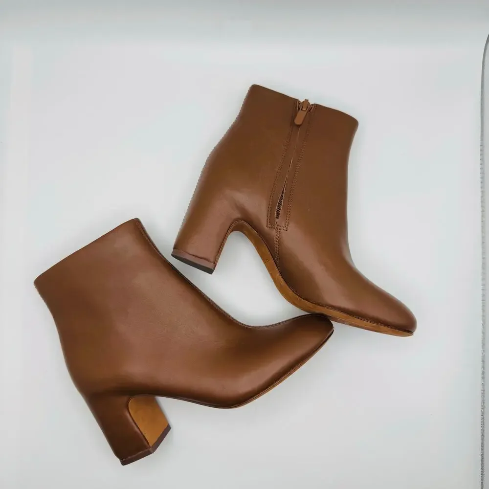 Vince Terri Brown Leather Block Heel Ankle Booties Chelsea Boots 35.5 - Picture 4 of 13